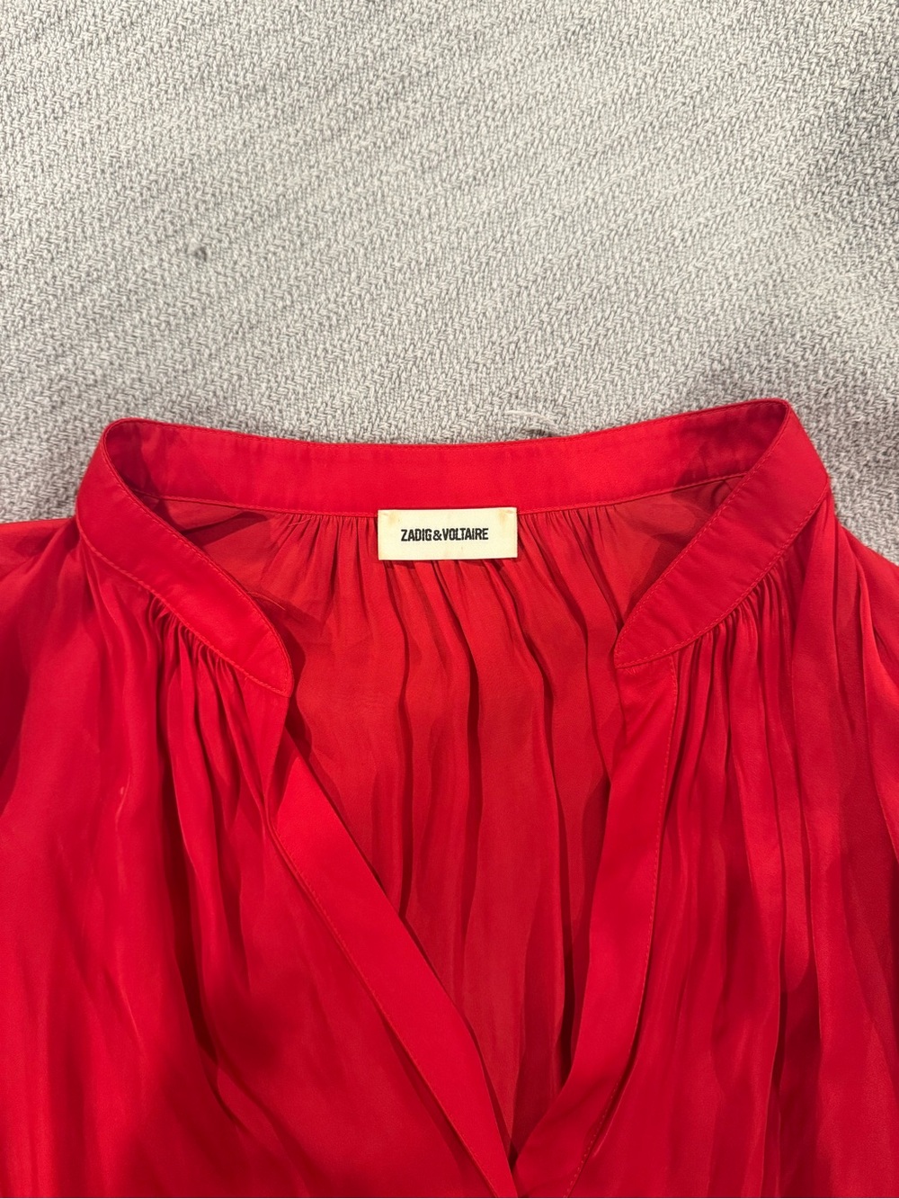 Zadig & Voltaire Red Silk Pleated V-Neck Blouse